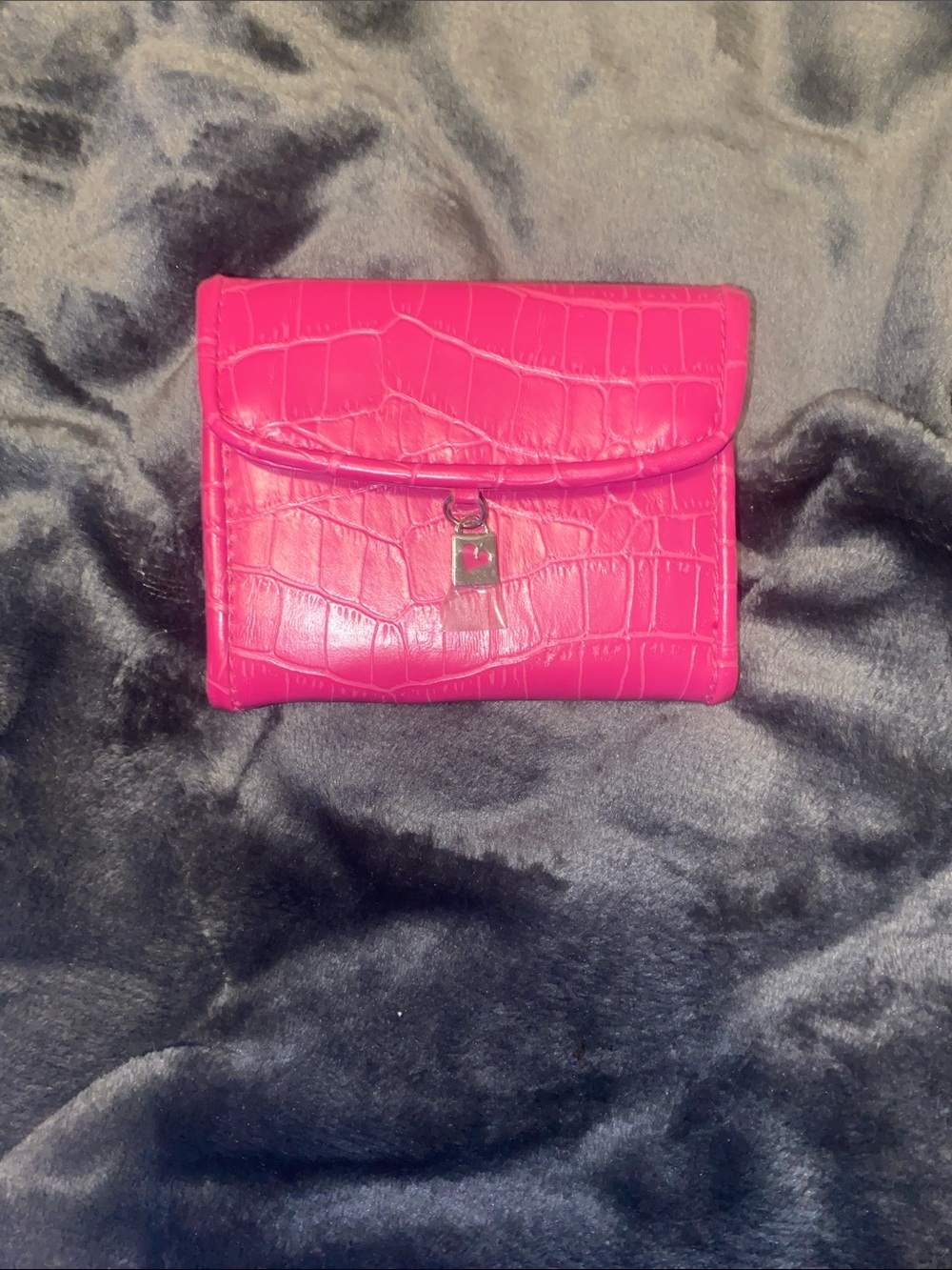 Mary Kay Bright Pink Croc-Embossed Wallet with Silver Hardware